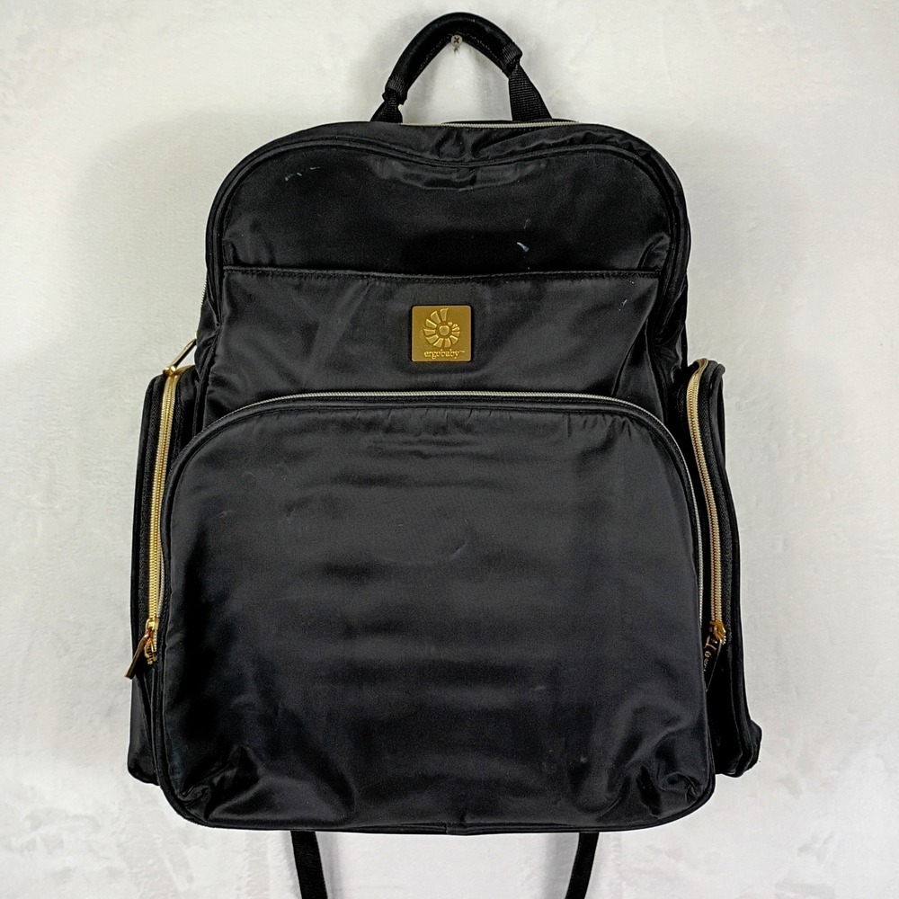 Ergobaby Diaper‎ Bag Backpack Black Gold Hardware Insulated Pocket Organizer